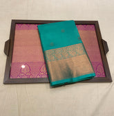 Aqua Blue Kanjivaram Saree With Coffee Brown Pallu